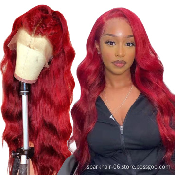 SPARK Body Wave Colored Human Hair Lace Front Wigs 180% Density HD Transparent Wig 99J Red Burgundy Remy Brazilian Wig For Women